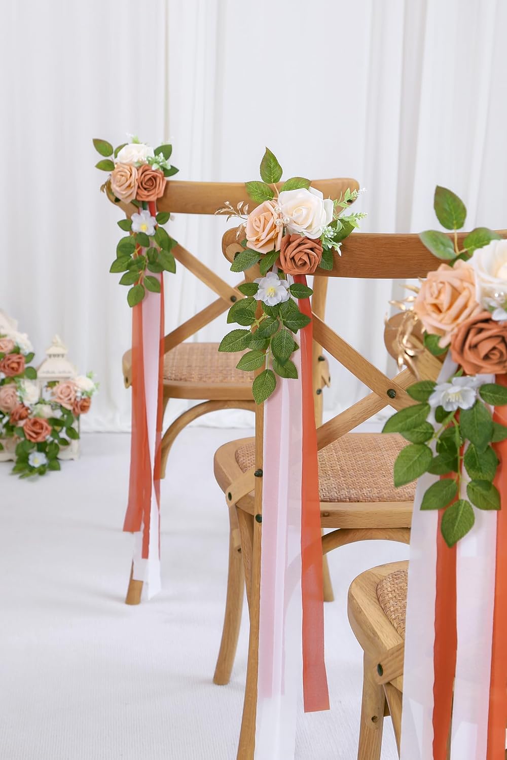 10 Wedding Aisle Decorations for Ceremony - Terracotta Chair Flowers for Church Pew Decor