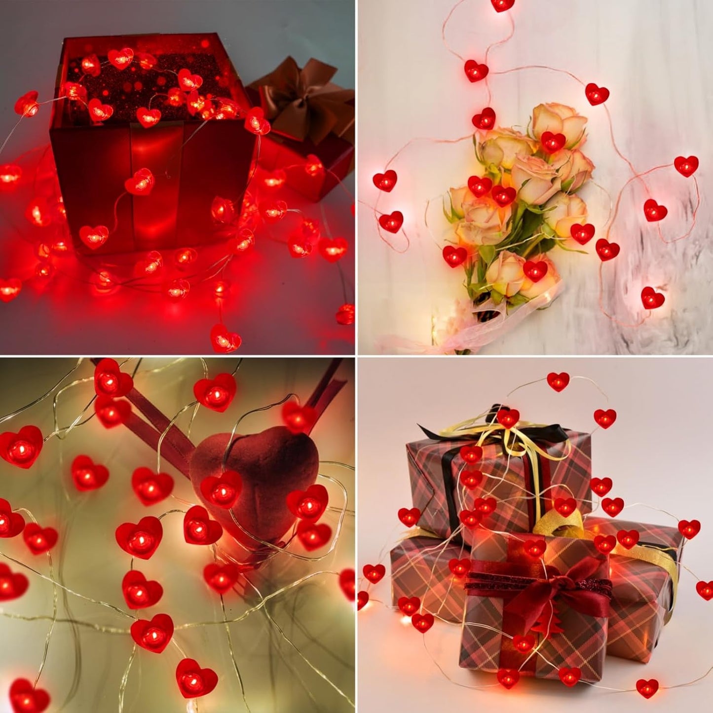 10FT Red Heart Fairy Lights Battery Operated with Timer for Mothers Day Decoration, LED String Lights Indoor Outdoor Waterproof Twinkle Lights for Christmas Proposal Anniversary Valentines Party Decor