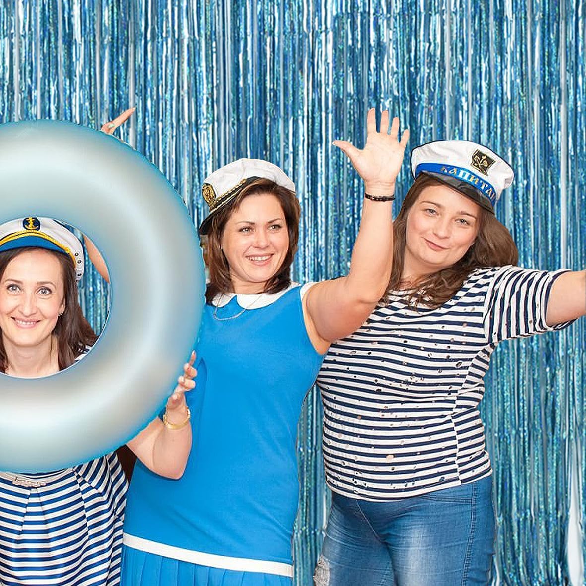 TONIFUL 3Pcs Laser Light Blue Door Streamers,Laser Blue Photo Booth Backdrop Metallic Streamers Blue Foil Fringe Curtains for Birthday,Christmas,New Year,Bachelorette,Grad Party Decor(9.9ft x 6.6ft)