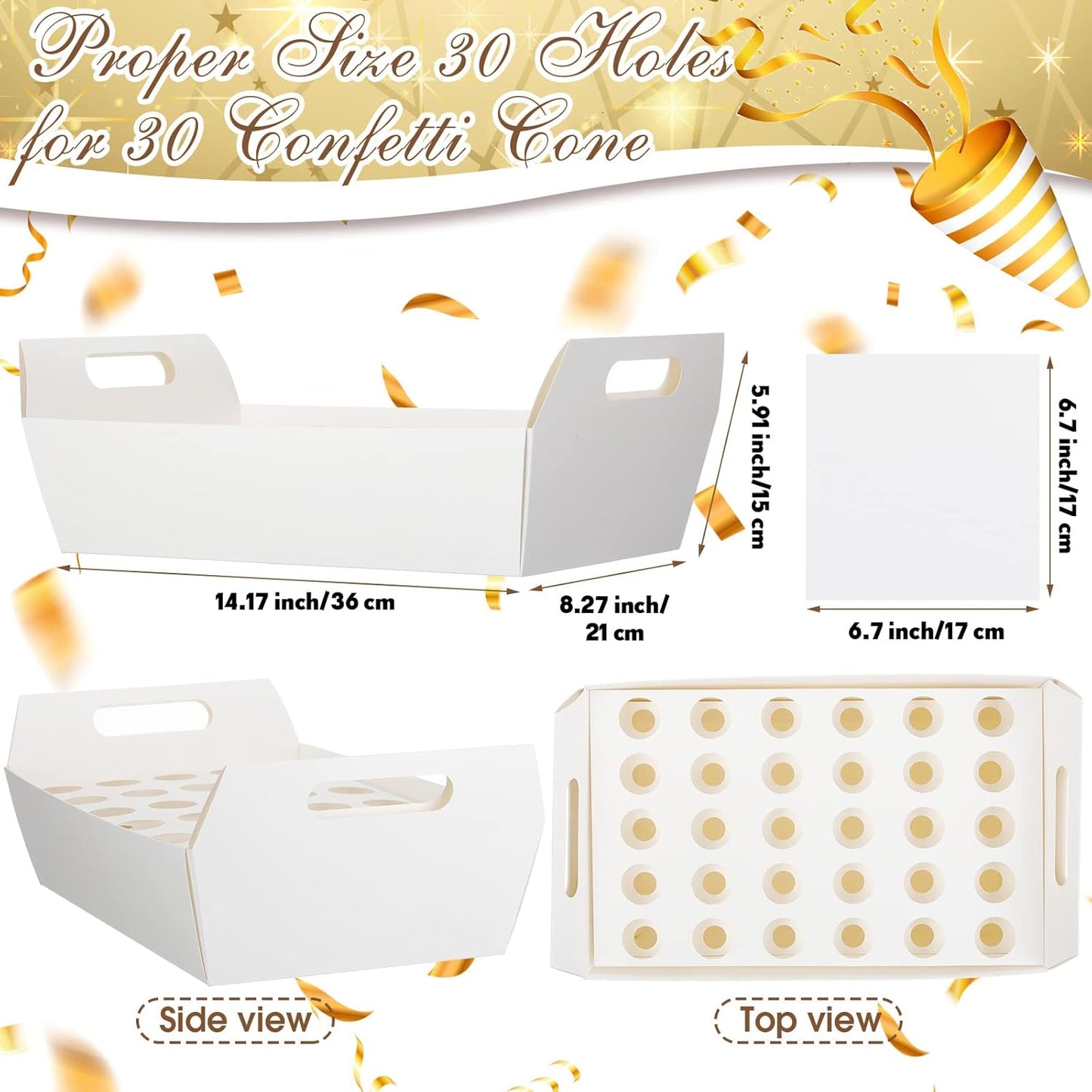 6 Set Wedding Confetti Cone Holder Box Each Includes 30 Pieces of Cone Papers and 30 Holes for 30 Confetti Cones Box Party Confetti Cone Kraft Stand Tray Box for Wedding Party Candy Flower(White)