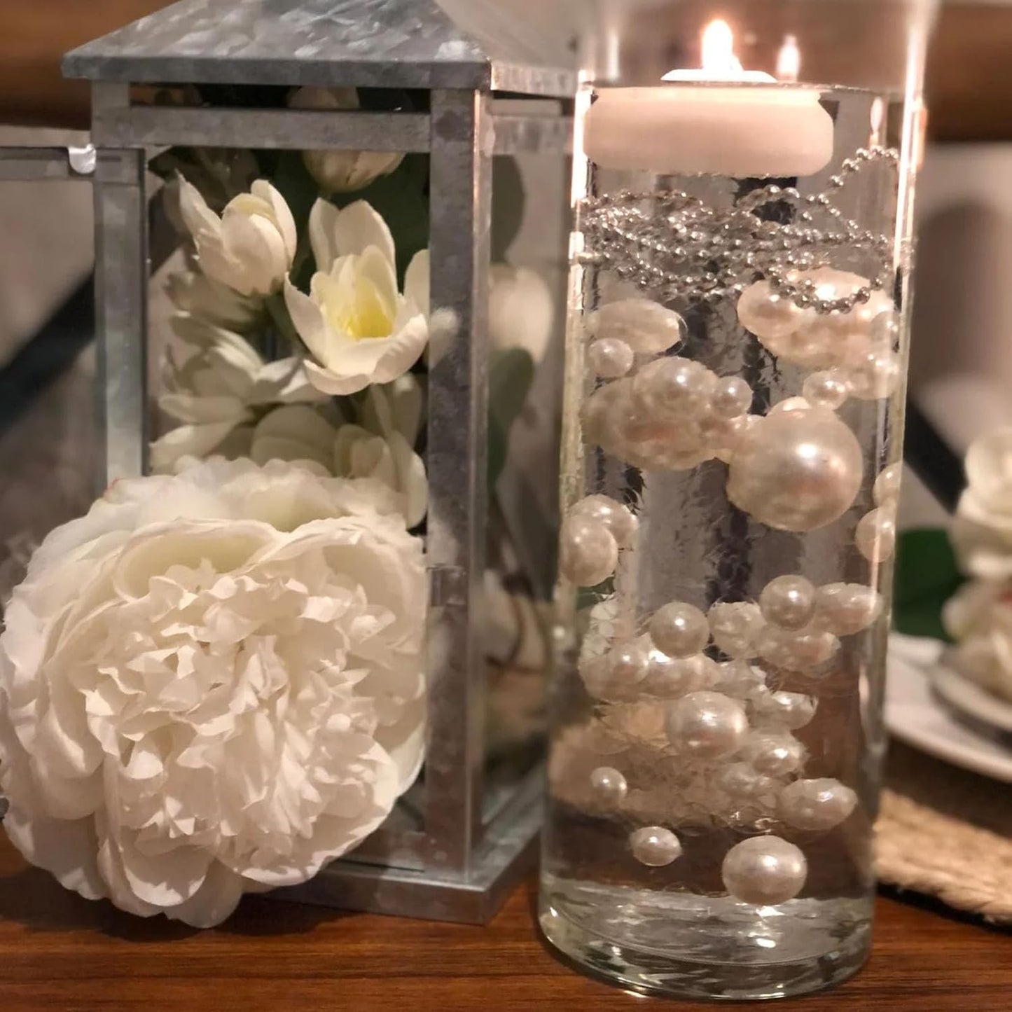 100PCS Milk White Faux Pearls Beads for Centerpiece Vases, Vase Filler Faux Pearls, No Holes Filler Beads for Party Anniversary Birthday Wedding Table Decor, 14/20/30mm