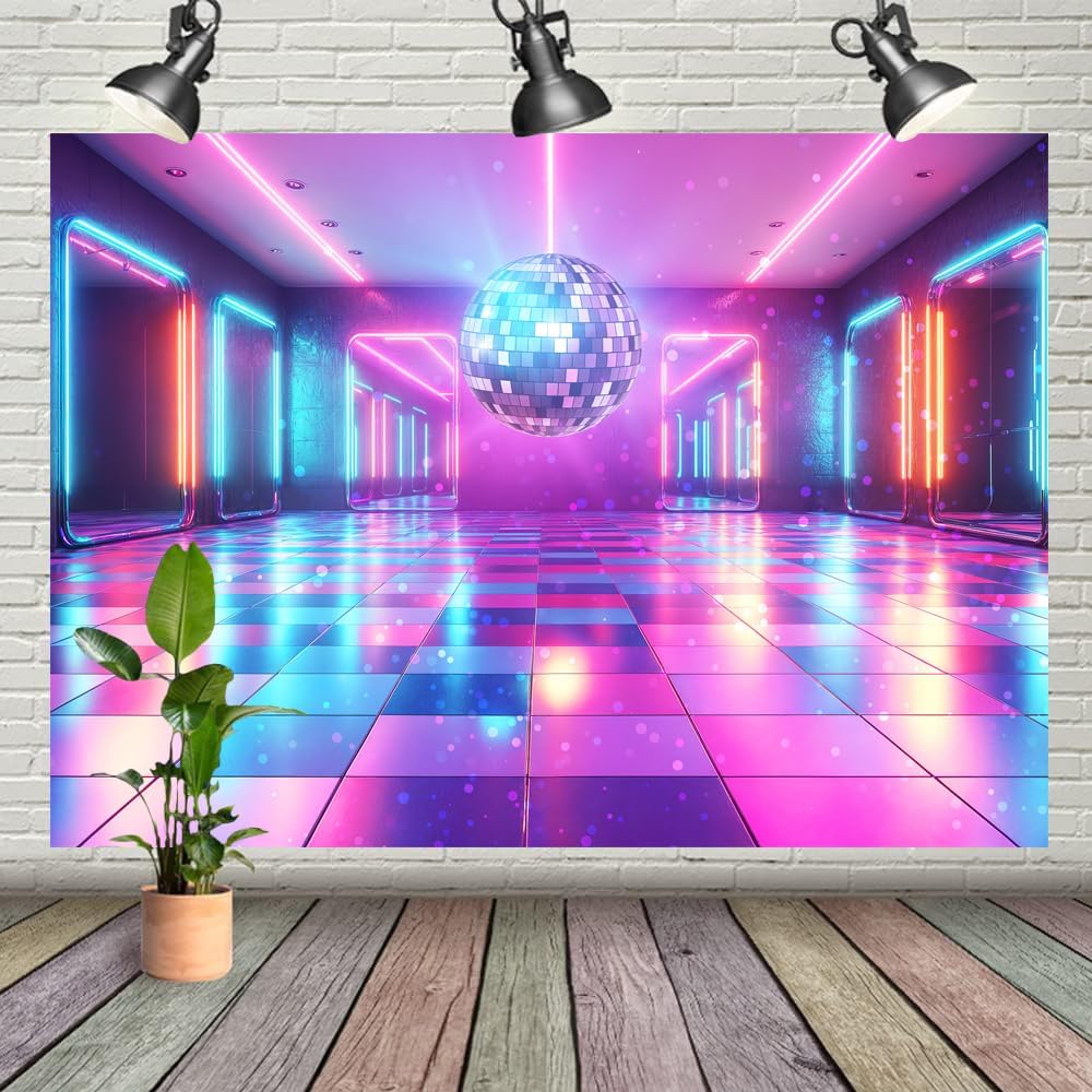 Disco Decorations Backdrop, Retro Glow Party 70s 80s 90s Theme Stage Dance Background Disco Party Decoration, Polyester Banner PartyBackdrop for Birthday Prom Portrait Photo Props 7x5FT