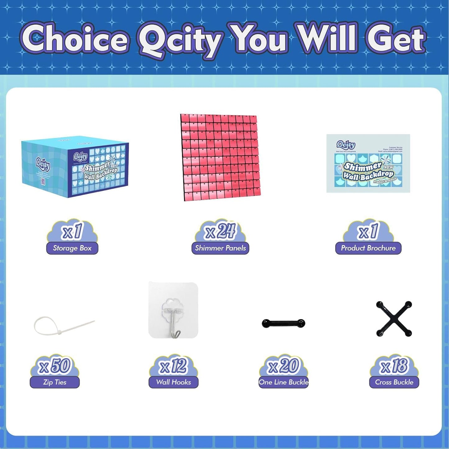 Qcity Pink Shimmer Wall Backdrop 24PCS, Black Back Not See-Through Design, Square Sequin Glitter Backdrop Panel, Perfect for Outdoor Events, Birthdays, Wedding and Party Decoration