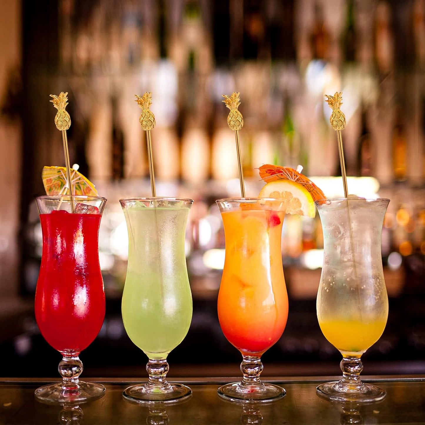 Pineapple Drink Stirrer Sticks Stainless Steel Coffee Beverage Stirrers，Set of 4 Cocktail Swizzle Stick,7.28", Gold