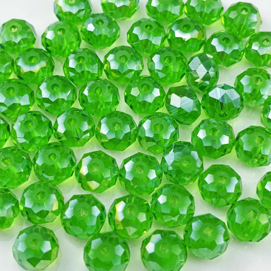 50pcs 10mm Crystal Glass Beads for Crafts Faceted Rondelle Glass Beads for Jewelry Making Crystal Spacer Beads for Necklaces Bracelets Earrings DIY Craft(Grass Green AB)