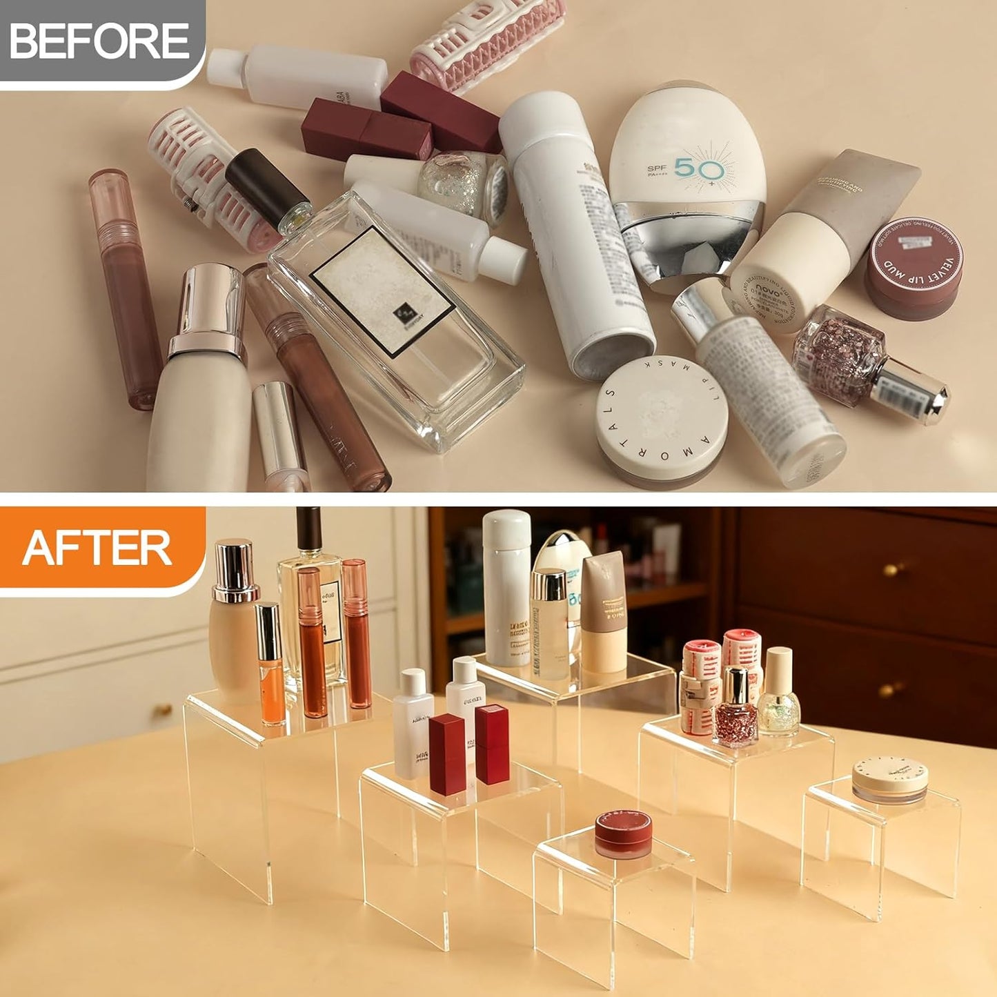 Fixwal 2 Set Acrylic Display Risers Cupcake Stands Clear Dessert Table Display Set, Display Shelf for Funko POP Figures-3"x4"x5"