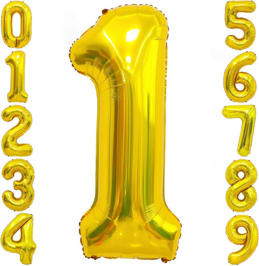 Gold 1 Balloon Number,40 Inch Number 1 Balloon Large Gold 1 Foil Mylar Helium Balloon for Birthday Party Decorations