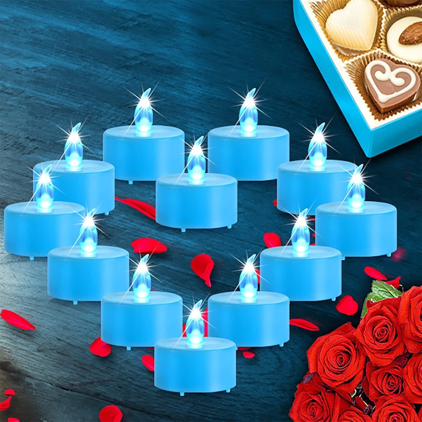 LED Tea Lights Candles- 24PACK Blue Flameless Candles Realistic and Bright Flickering Long Lasting 200Hours for Holiday Celebration,Home Decoration
