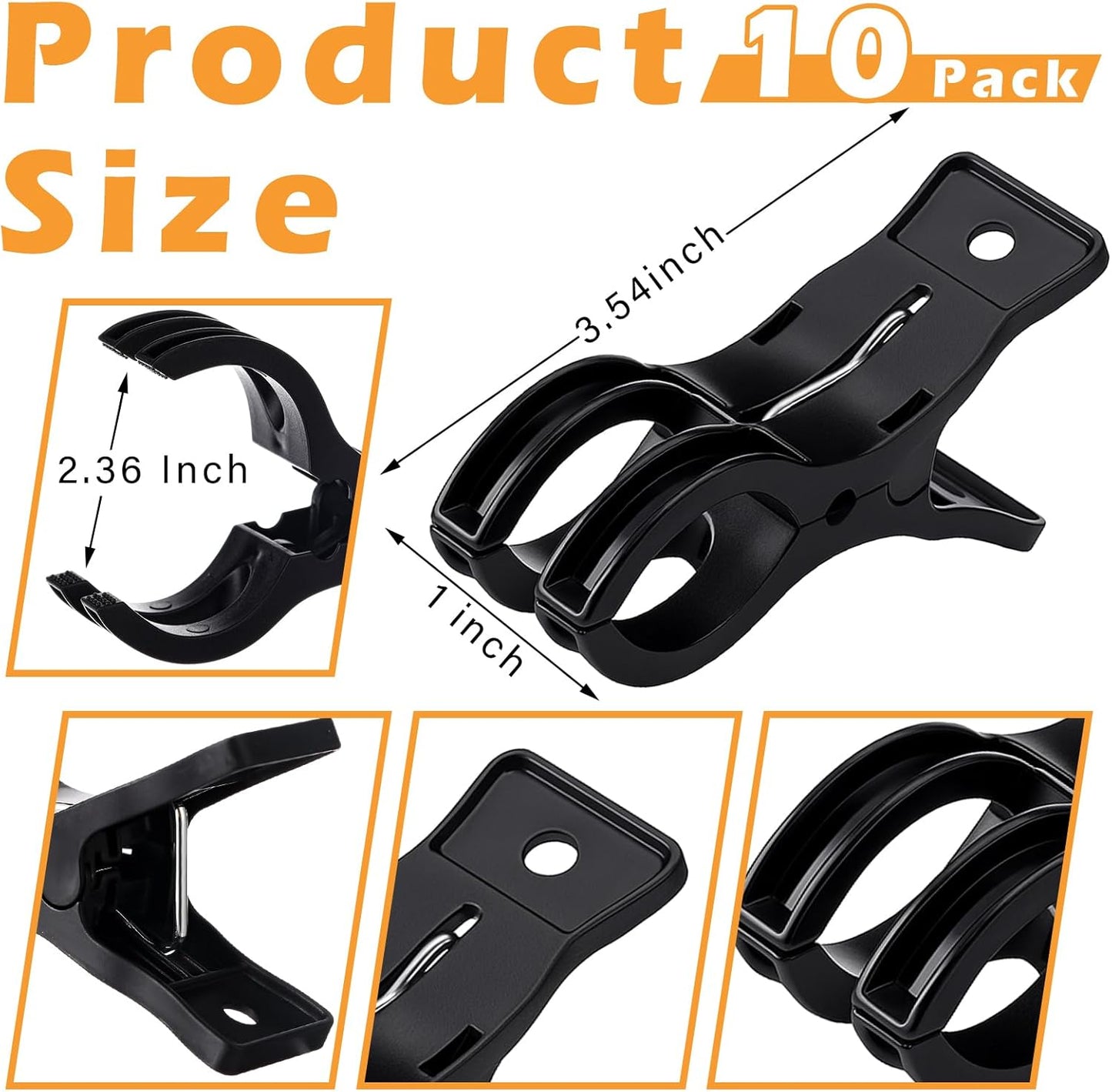 LemonRoad 10 Pack Large Balloon Arch Clips Plastic Transparent Backdrop Spring Clamps 3.5 Inch Heavy Duty Clip for Balloon Arch Kit Birthday Decoration Crafts Woodworking Photography Studios (Black)