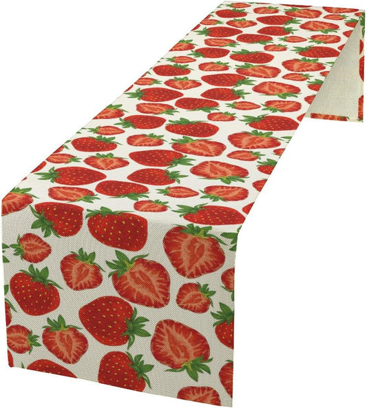 Strawberry Table Runner,Spring Summer Fruit Print Table Runner for Kitchen Dining Table Home Party Decoration 13x90 Inch