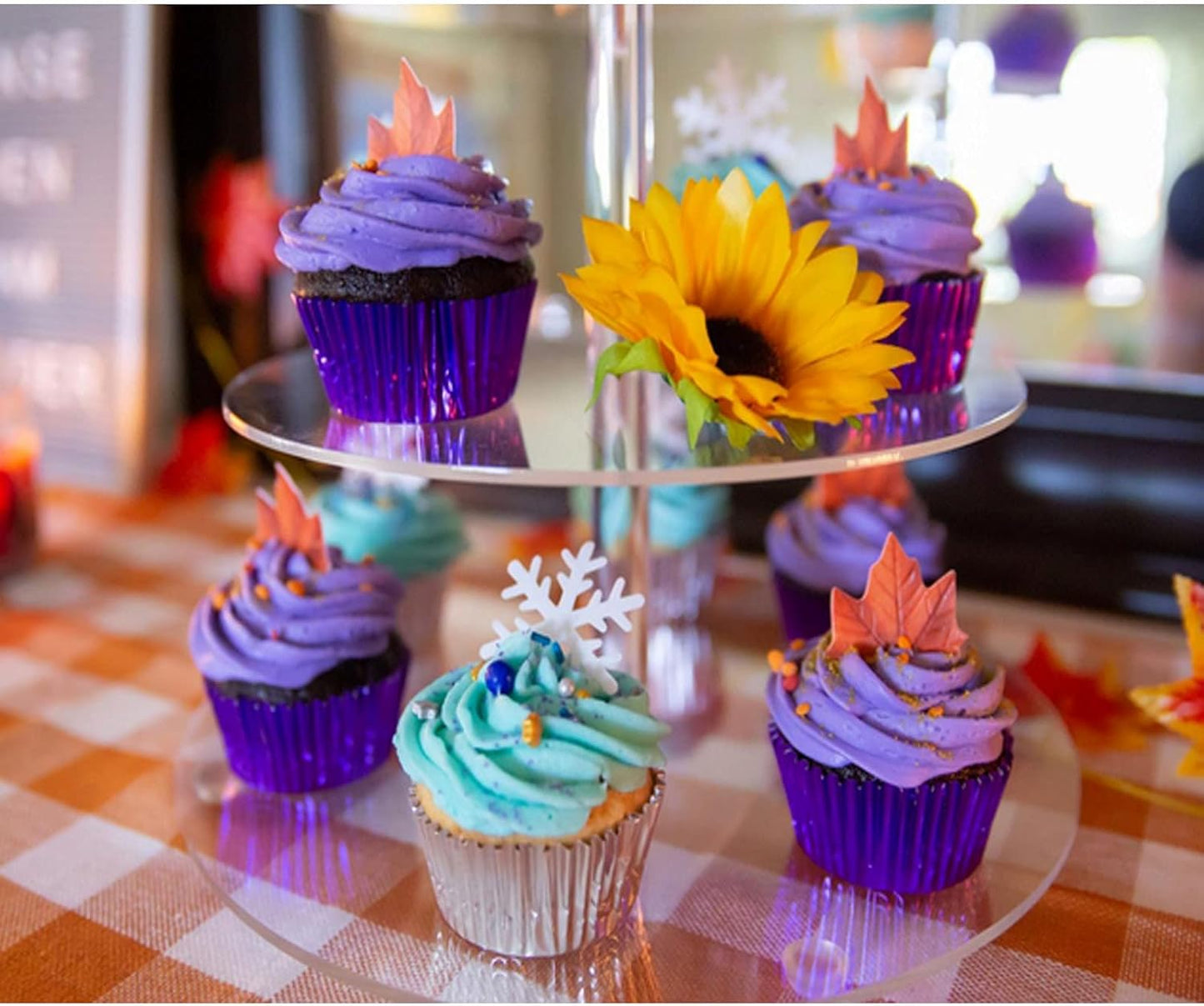 GEORLD Edible Fall Leaves Set of 48 Cake Decorations, Autumn Cupcake Topper 2 Colors