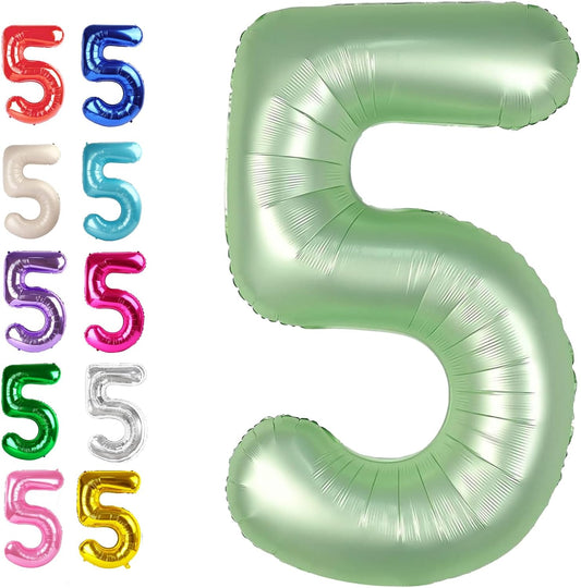 Large Sage Green 40 Inch Birthday Number 5 Balloon, Sage Green Five 5th 15 25 35 50 55 Birthday Anniversary Celebration Decorations, Foil Mylar Helium Numbers 5 Balloons Girl Boy Party Supplies