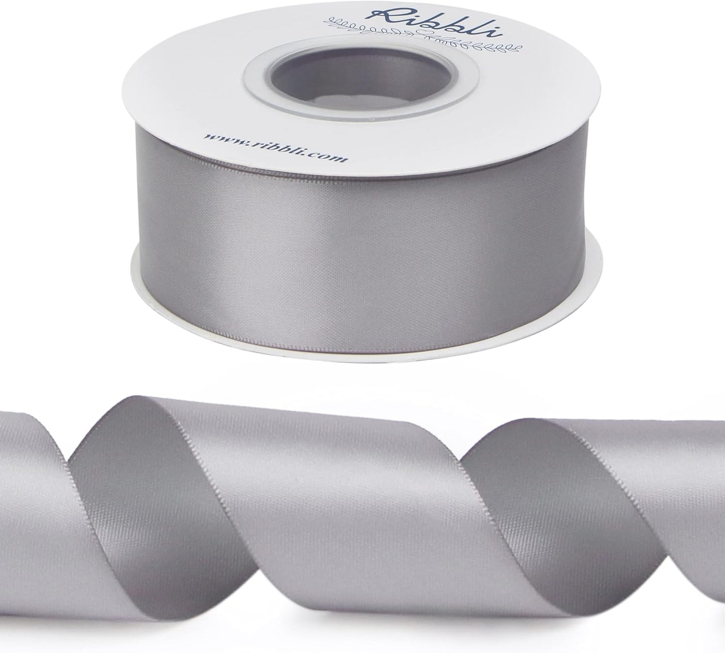 Ribbli Silver Double Faced Satin Ribbon,1-1/2” x Continuous 25 Yards,Use for Bows Bouquet,Gift Wrapping,Wedding,Floral Arrangement