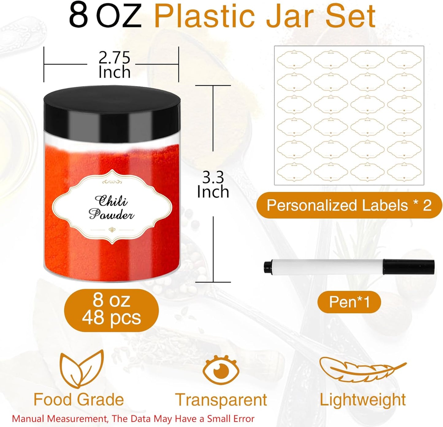 8 OZ Plastic Jars with Lids, Slime Containers with Lids 48 Pcs Airtight Round Plastic Storage Jars Wide-Mouth Containers for Slime, Kitchen and Household Food Storage of Dry Goods