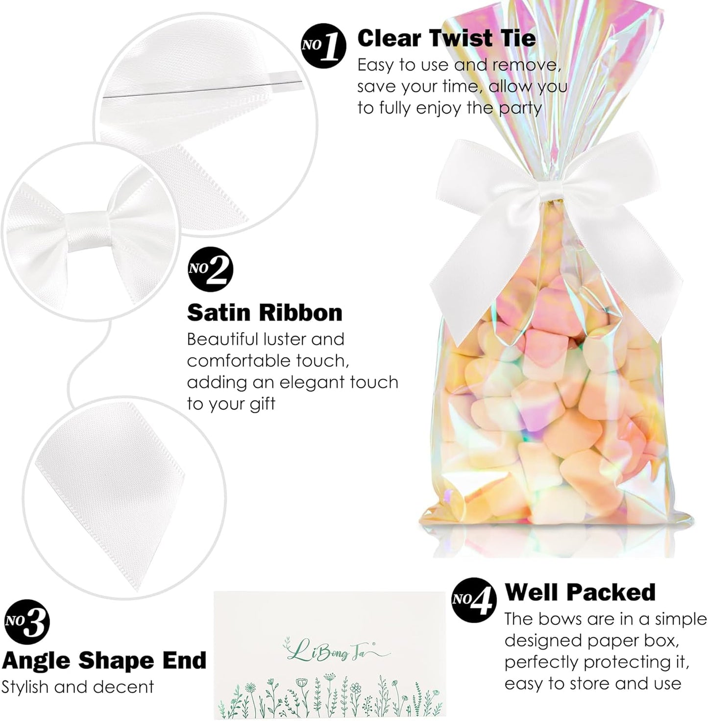 3.5" White Bow Satin Pre-Tied Bows for Gift Wrapping, Small Bows for Crafts, Premade Bows, Candy Apple Bows, Twist Tie Bows for Cake Decorating, Party Favor, Wedding Decoration-36 Counts