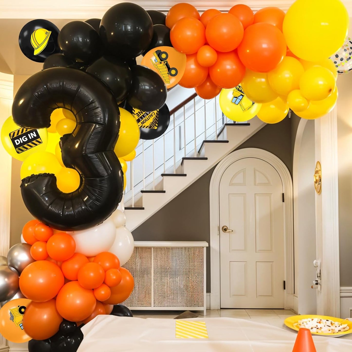 Construction Balloons, 12 Inch Black Yellow Orange Truck Printed Confetti Balloons for Boy Birthday Party Supplies Excavator Baby Shower Truck Themed Party Decoration Backdrop