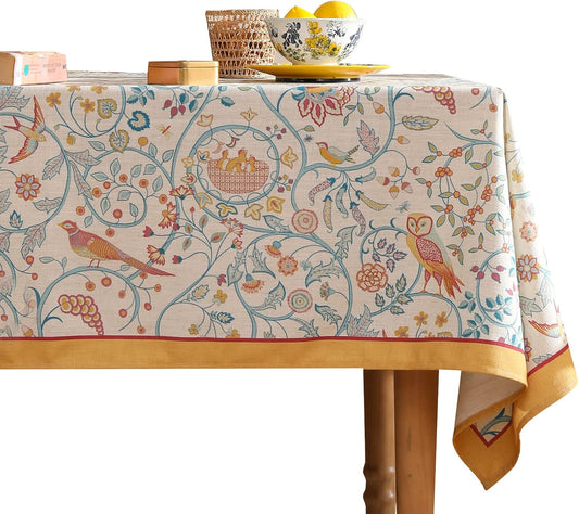 patdrea Designer Vintage French Extra Long Rectangular Tablecloth,Floral Birds Pattern Linen Table Cloth,Decorative Cover for Kitchen Dining Banquet,Christmas,Thanksgiving,67"x118"-Magnolia