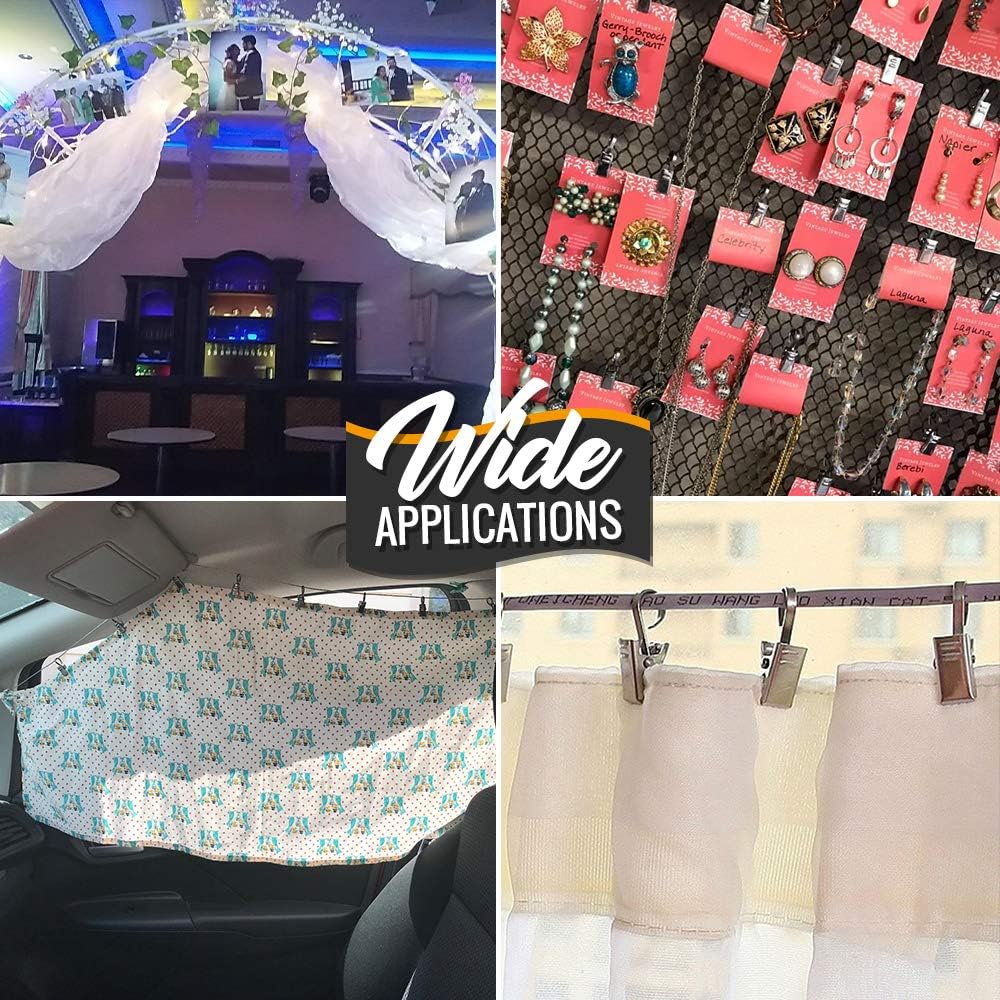 Teenitor 25 Pack Curtain Clips for Hanging Curtain Hooks, Stainless Steel Curtain Hooks with Clips, Small Hooks Clips for Camper Awning Light Photos Party Decorations