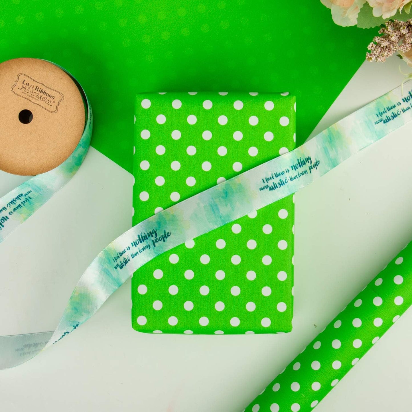 WRAPAHOLIC Reversible Wrapping Paper - Mini Roll - 17 Inch X 33 Feet - Green and Polka Dot Design for Birthday, Holiday, Wedding, Baby Shower
