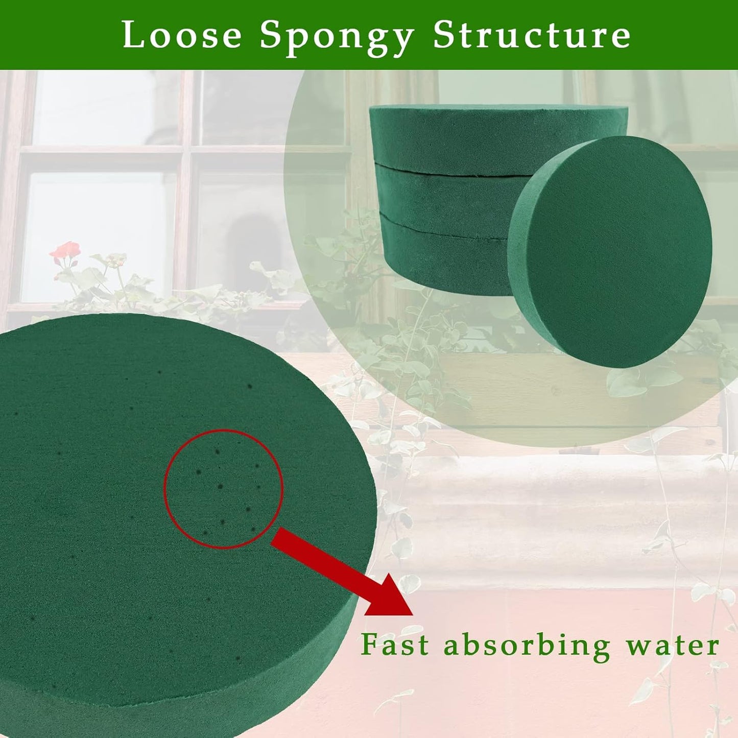 Prashent 4 Pcs Round Floral Foam Blocks,Green Wet Dry Flower Foam Plant Foam for Artificial & Fresh Flower Arrangements DIY Craft 7.9" X 1.6"