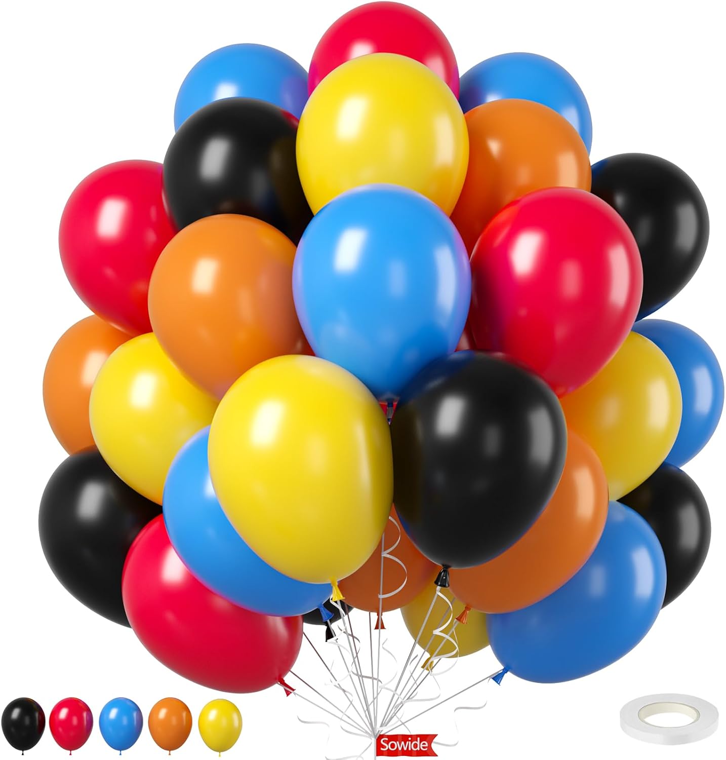 Race Car Balloons, 50Pcs 12 Inches Car Decorations with Red Blue Yellow Burnt Orange Black Party Balloons for Boy Birthday Race Car Themed Party Birthday Baby Shower Graduation Decorations