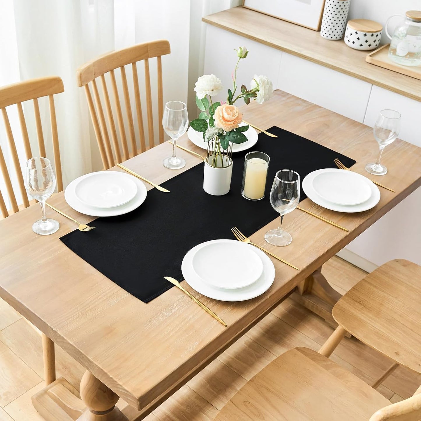 2 Pack Black Small Short Table Runner 12 x 24 Inch Solid Color Runners Coffee Table Dresser for Daily Party Home Decoration