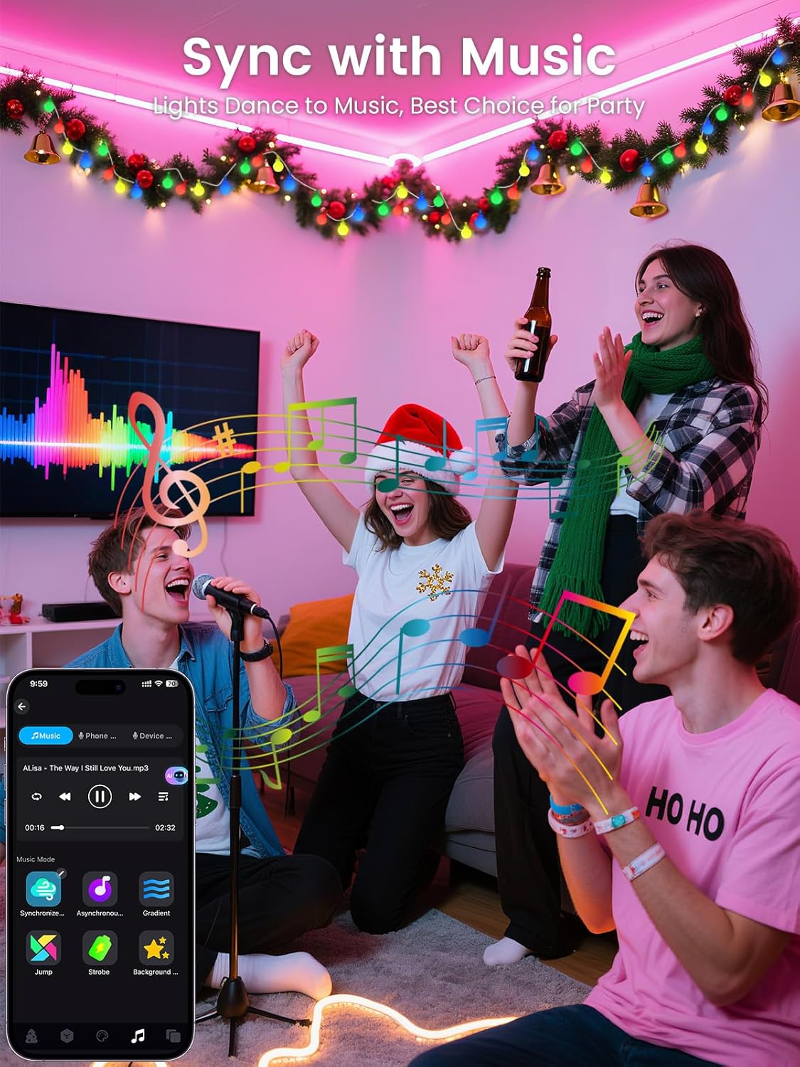 46ft Smart Color Changing Christmas Lights, 100 LED RGB Globe String Lights App Control with Remote & Timer, Music Sync Fairy Light Plug in Waterproof for Christmas Decoration Indoor Outdoor Bedroom