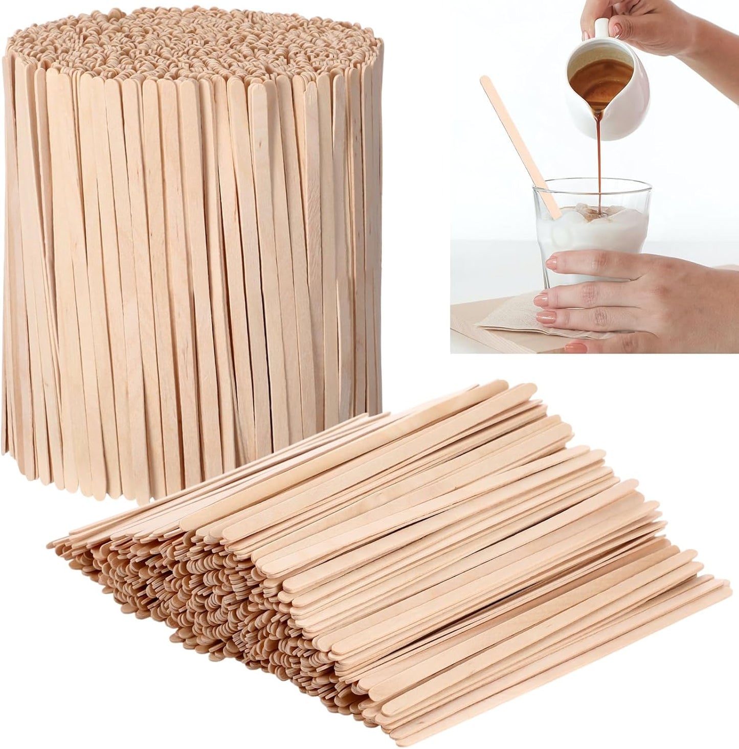 Meanplan 5000 Pcs Wooden Coffee Stirrers Disposable Stir Sticks Birch Wood Coffee Stirring Sticks Bar Long Cocktail Drink Stirrers with Round Ends for Hot Chocolate Tea Beverages (7.5 Inch)