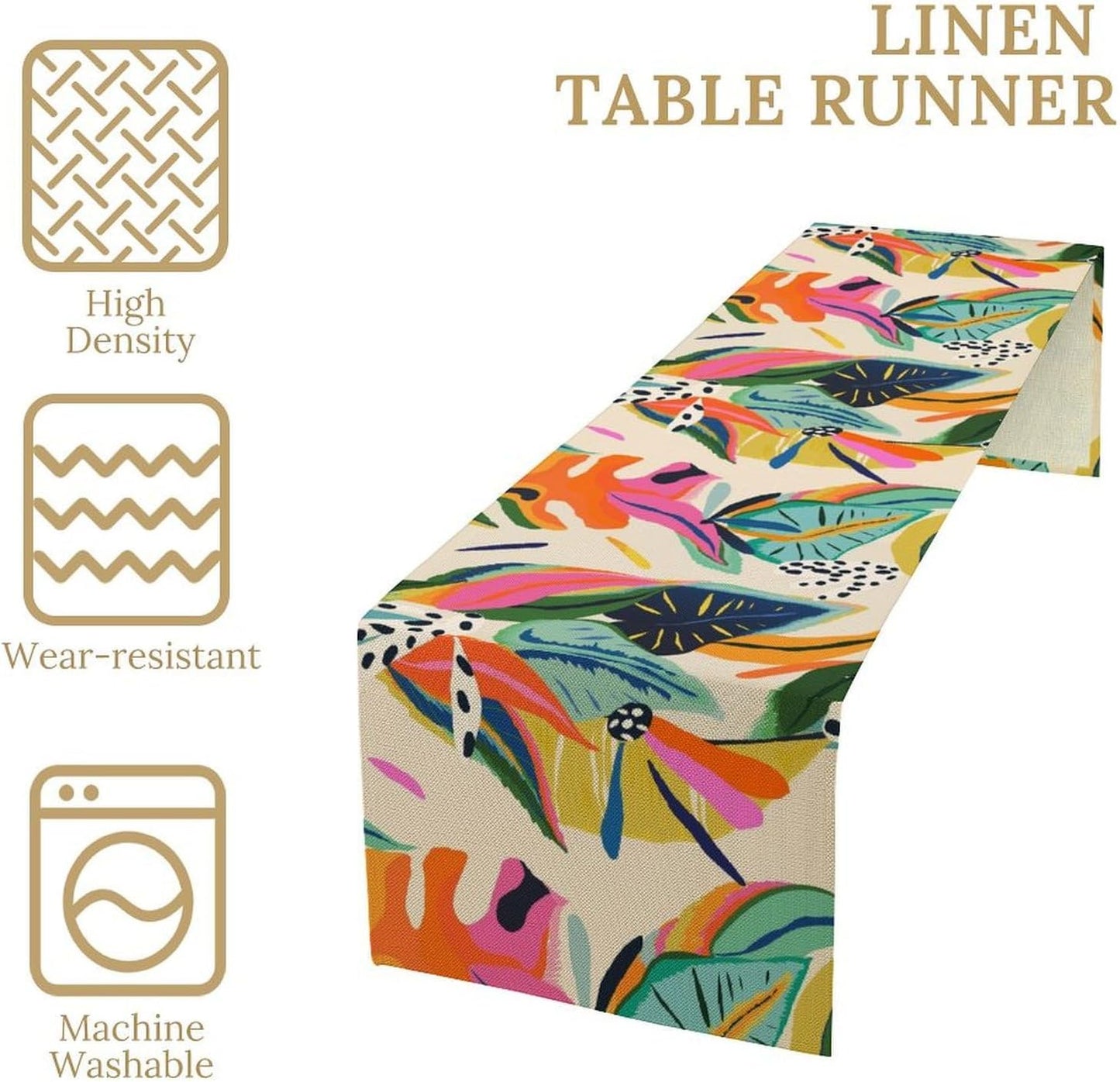 Colorful Flower Table Runner,Abstract Flower Blossom Botanical Pattern Print Tablecloth Burlap for Hotel Indoors Outdoor Dining Room Kitchen Table Decor, 13x80in