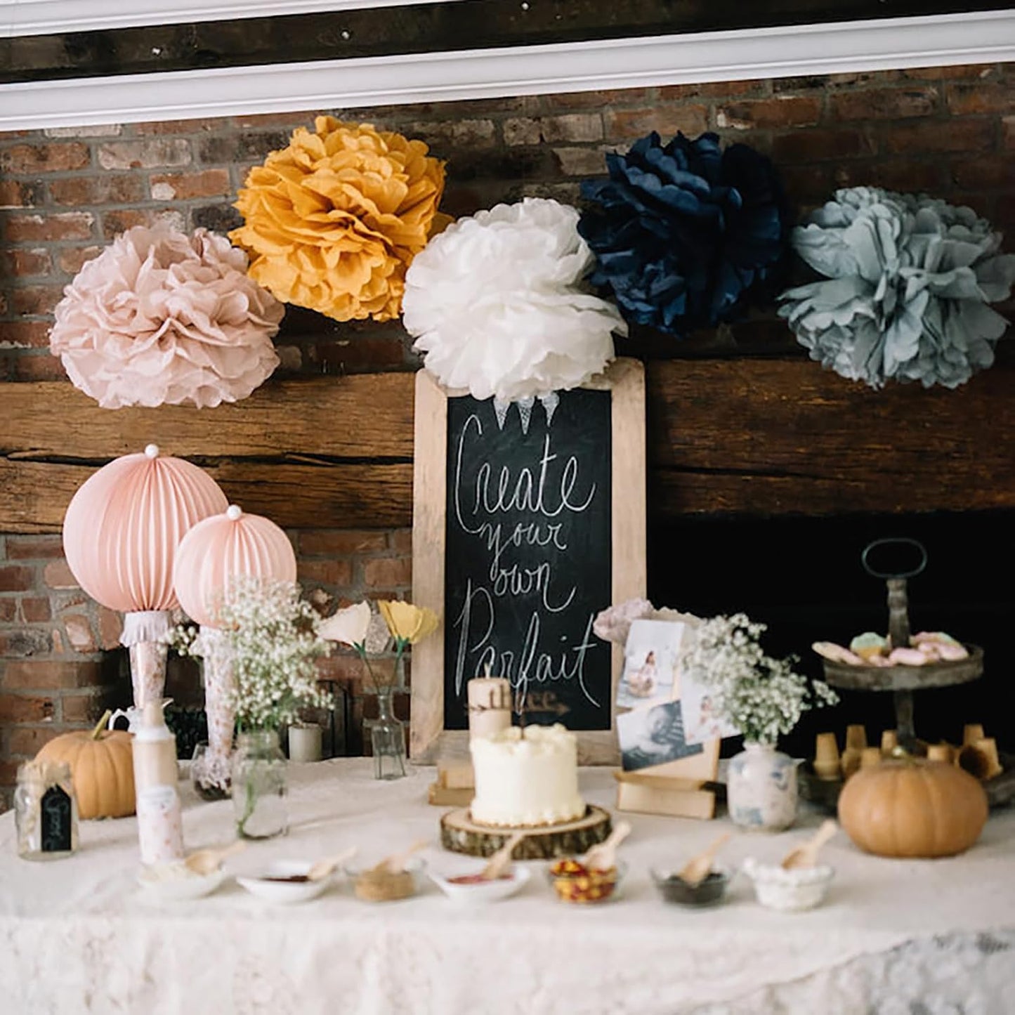 ZOOYOO Green Gold Paper Pom Poms, Sage Cream Gold Party Decoration, Green Cream Tissue Paper Pom Poms Decorations for Bridal Shower Eucalyptus Party Birthday Anniversary 12PCS