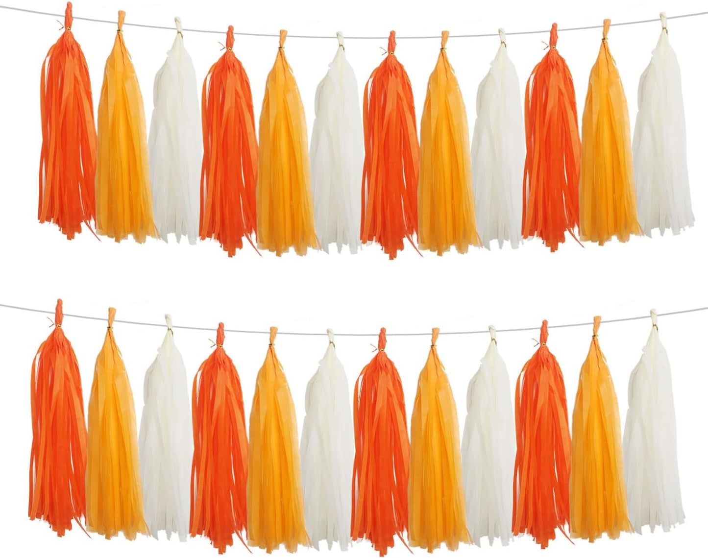 GAKA Orange and White Tissue Paper Tassel(3 Colors),Paper Tassel Garland Banner for Wedding Birthday Party Decor Supplies,15 PC