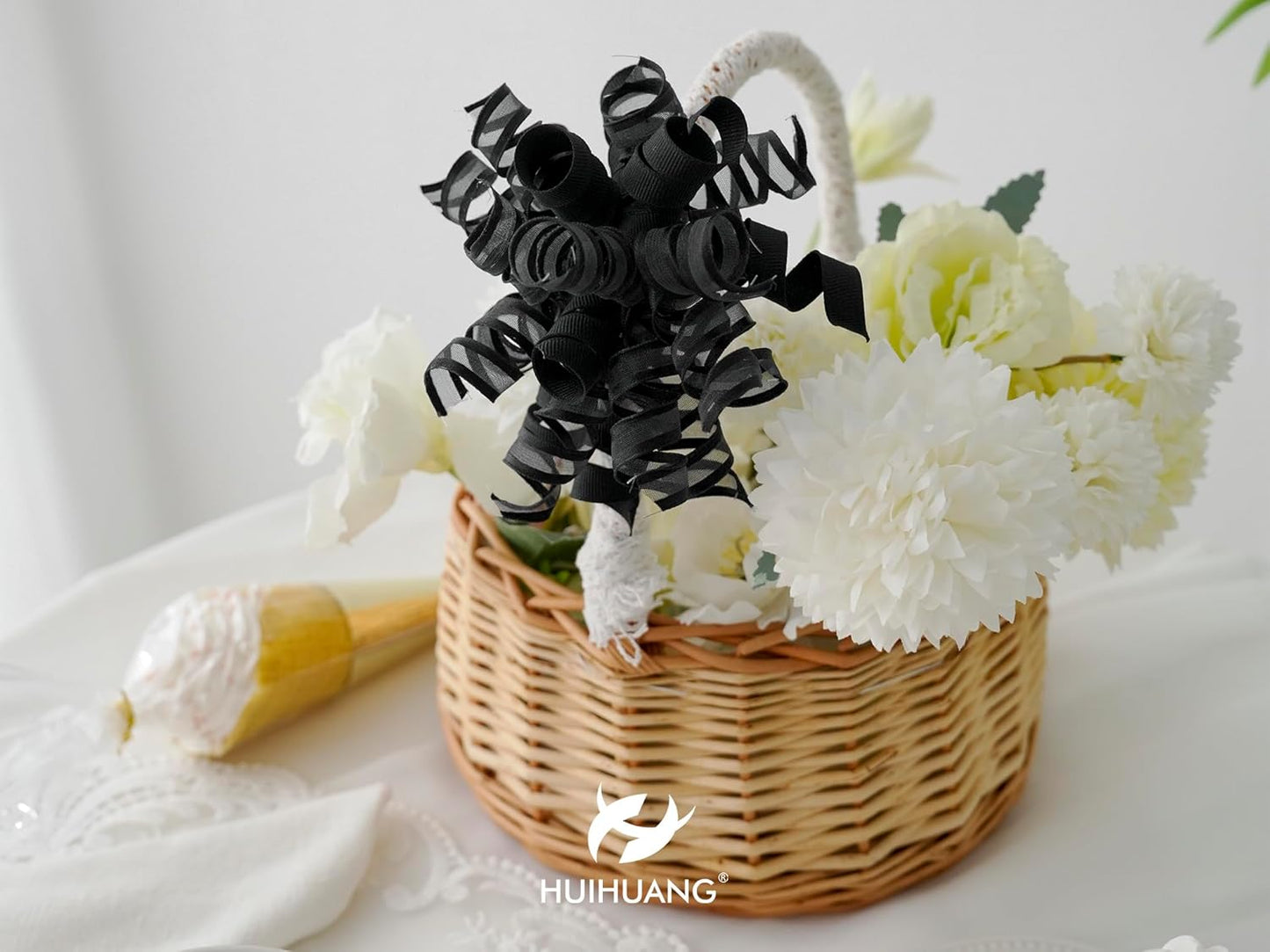 HUIHUANG Black Bows for Gift Wrapping Curly Gift Bow 5 inch x 8 Counts Self-Adhesive Ribbon Bows for Presents, Paper Bag, Party Favors, Wrapping Accessories, Holiday Wedding Decoration