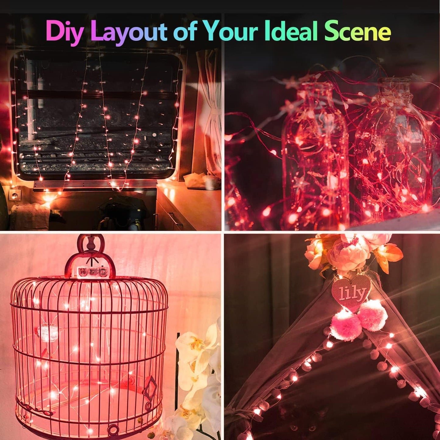 2 Pack 100LED Battery Operated Fairy Lights with Remote, 8 Modes LED String Lights with Timer, Dimmable, Memory Function, Waterproof Twinkle Lights for Outdoor Indoor Christmas Decor(Red)