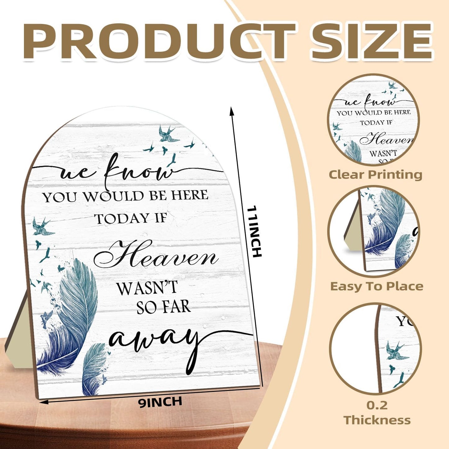 Memorial Table Sign for Wedding, We Know You Would Be Here Today Wooden Sign with Stand, Feather Decoration Wedding Loving Memory Sign for Ceremony and Reception 9 * 11IN