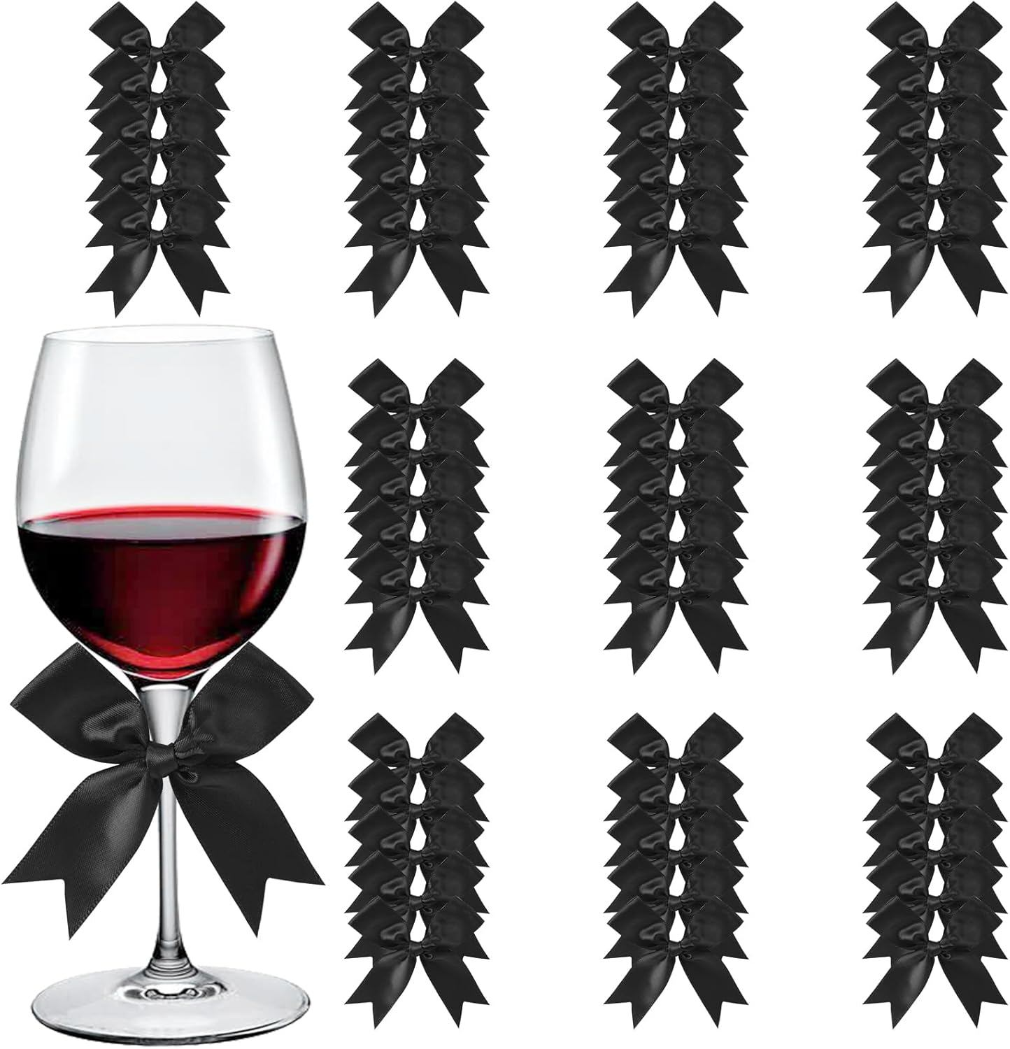 Feluwi Black Gift Wrap Bows (50 Pcs) - 3.3 Inch Elegant Plastic-Free Bows for Christmas Gifts, Birthday Presents, Wedding Friendly Party Supplies, Baby Shower, Gift Bags Decorative Accessories