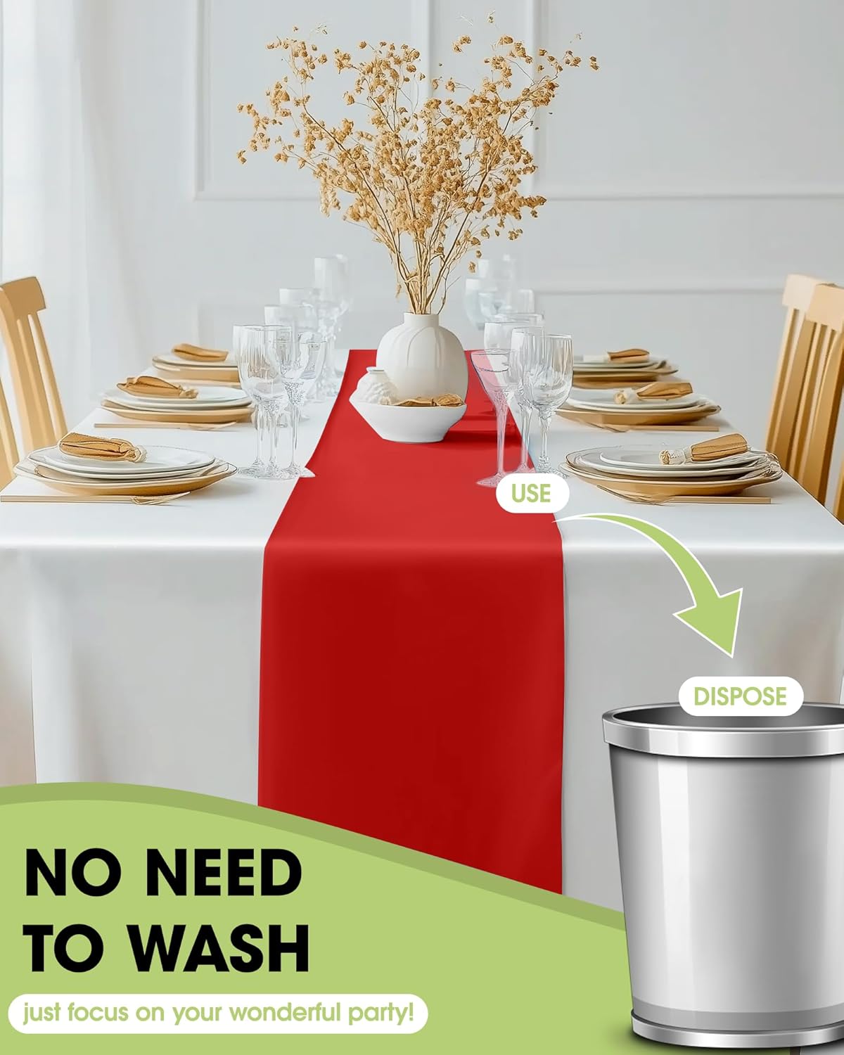 Pureegg Red Plastic Table Runners - 20 Pack, 14'' x 108'', Water Resistant & Disposable Centerpiece Decorations for Table Cloth, Wedding, Birthday, Holiday, Baby Shower, Party, Home Decor