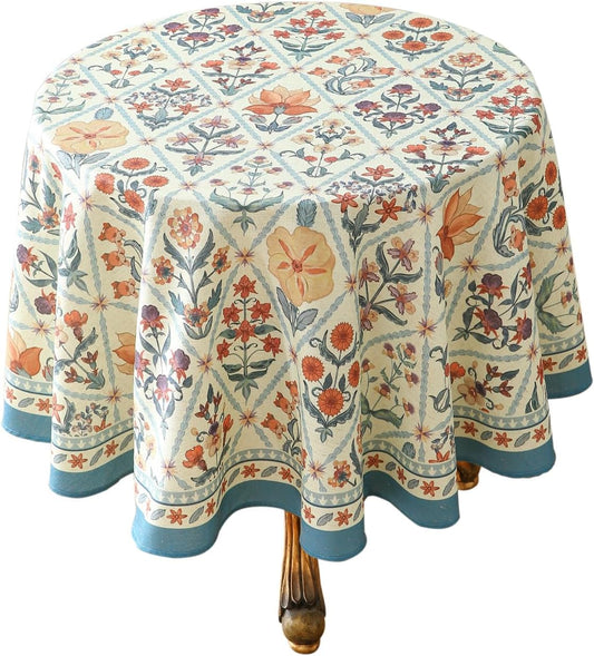 ISAENNE Designer Linen Elegant Round Tablecloth,Colorful Floral Bohemian Table Cloth,Wrinkle Resistant Decor Tablecloths for Dining Thanksgiving Kitchen Christmas,Diameter 67"-Floralsea A