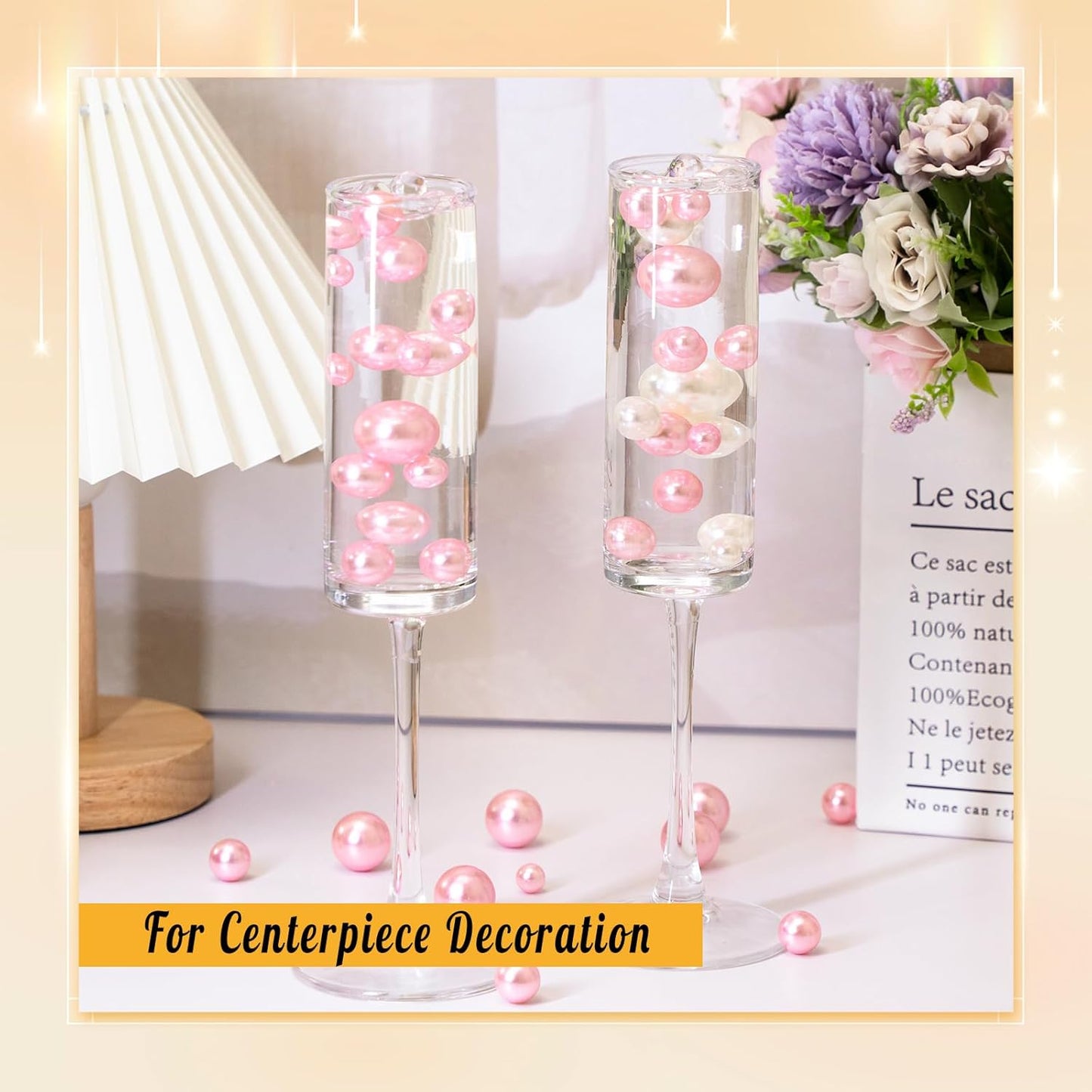 300Pcs Pearl Vase Filler, Ivory Lightpink No Hole Faux Pearl Beads for Centerpieces Vases, Candle Centerpieces, Wedding Birthday Party Home Decor 8/10/14/20mm