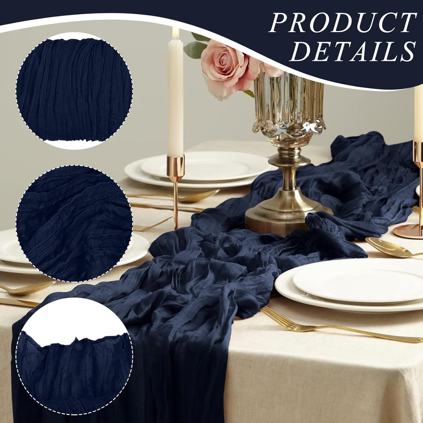 6 Pack Cheesecloth Table Runner 10Ft Christmas Gauze Boho Table Runners for Wedding Decor Bridal Shower Decorations Baby Shower Party(35" x 120")