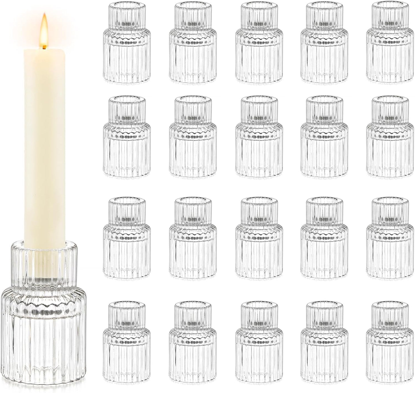 Candle Holder Glass Candlestick Holders: Hewory 20PCS Clear Taper Candle Holders Bulk for Table Centerpiece, Glass Candle Holder Candle Stick Holder Decor for Christmas Wedding Party Bridal Showers