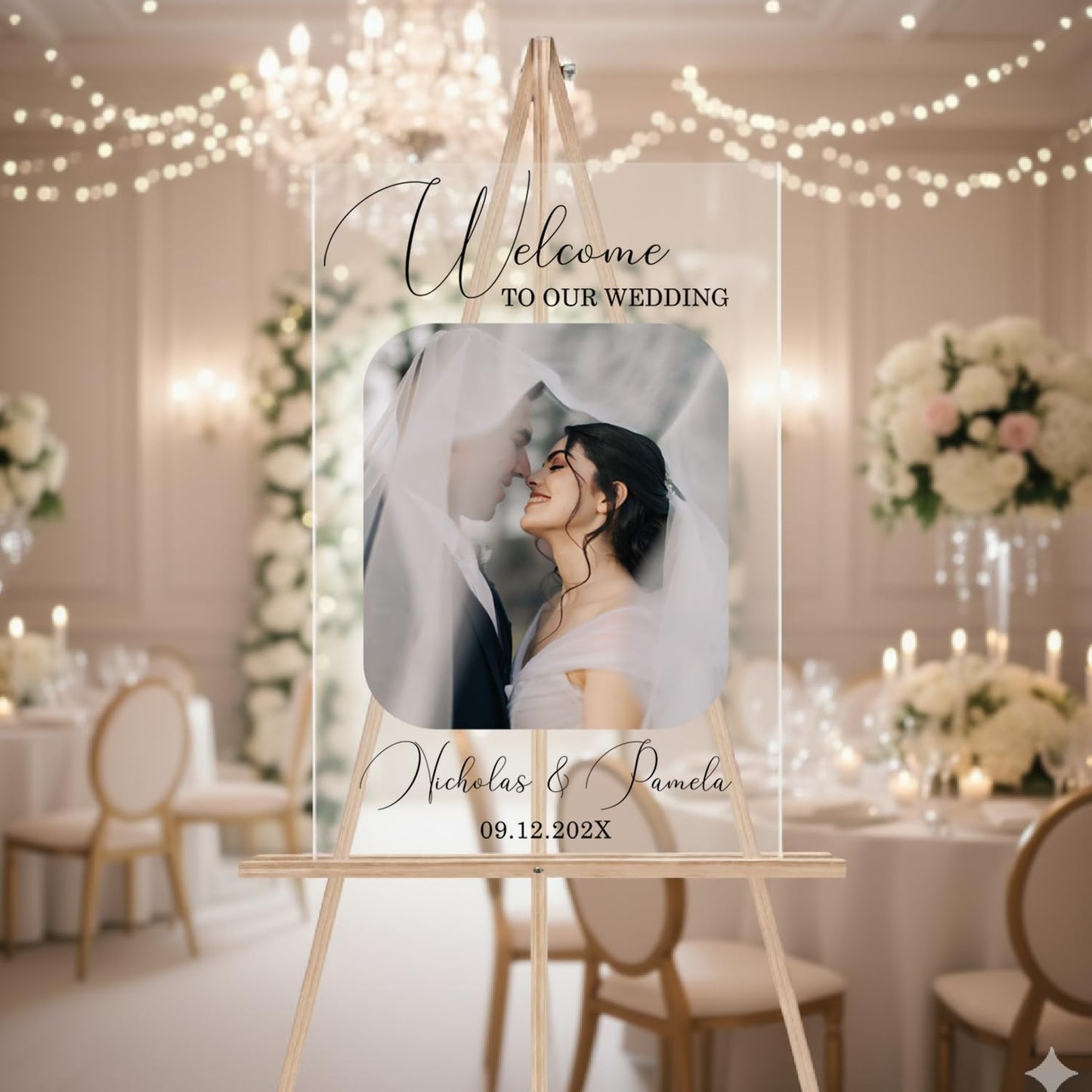 Personalized Wedding Photo Acrylic Welcome Sign – Custom Picture Board with Bride & Groom Names, Elegant Acrylic Wedding Reception Entrance or Ceremony Decoration, Indoor & Outdoor Keepsake Gift #2