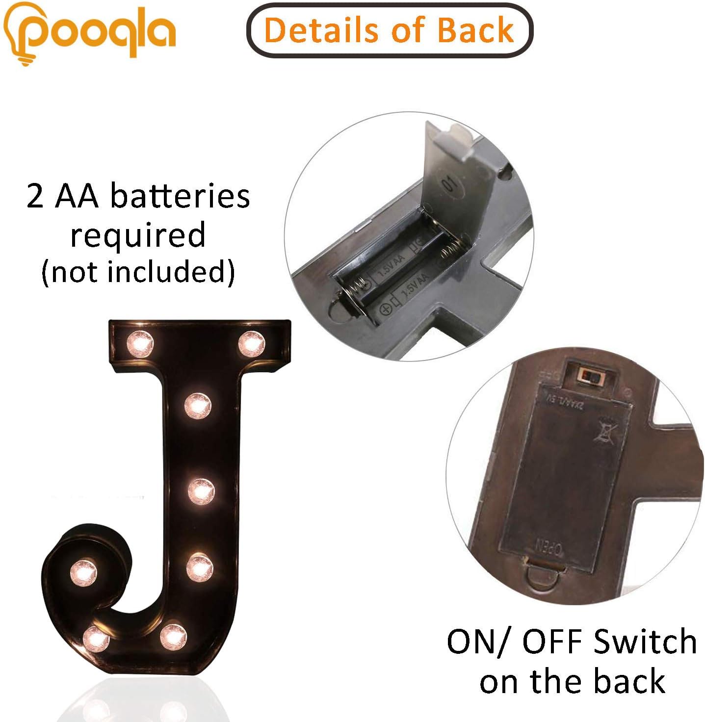 Decorative LED Illuminated Letter Marquee Sign - Alphabet Marquee Letters with Lights For Wedding Birthday Party Christmas Night Light Lamp Home Bar Decoration J, Black