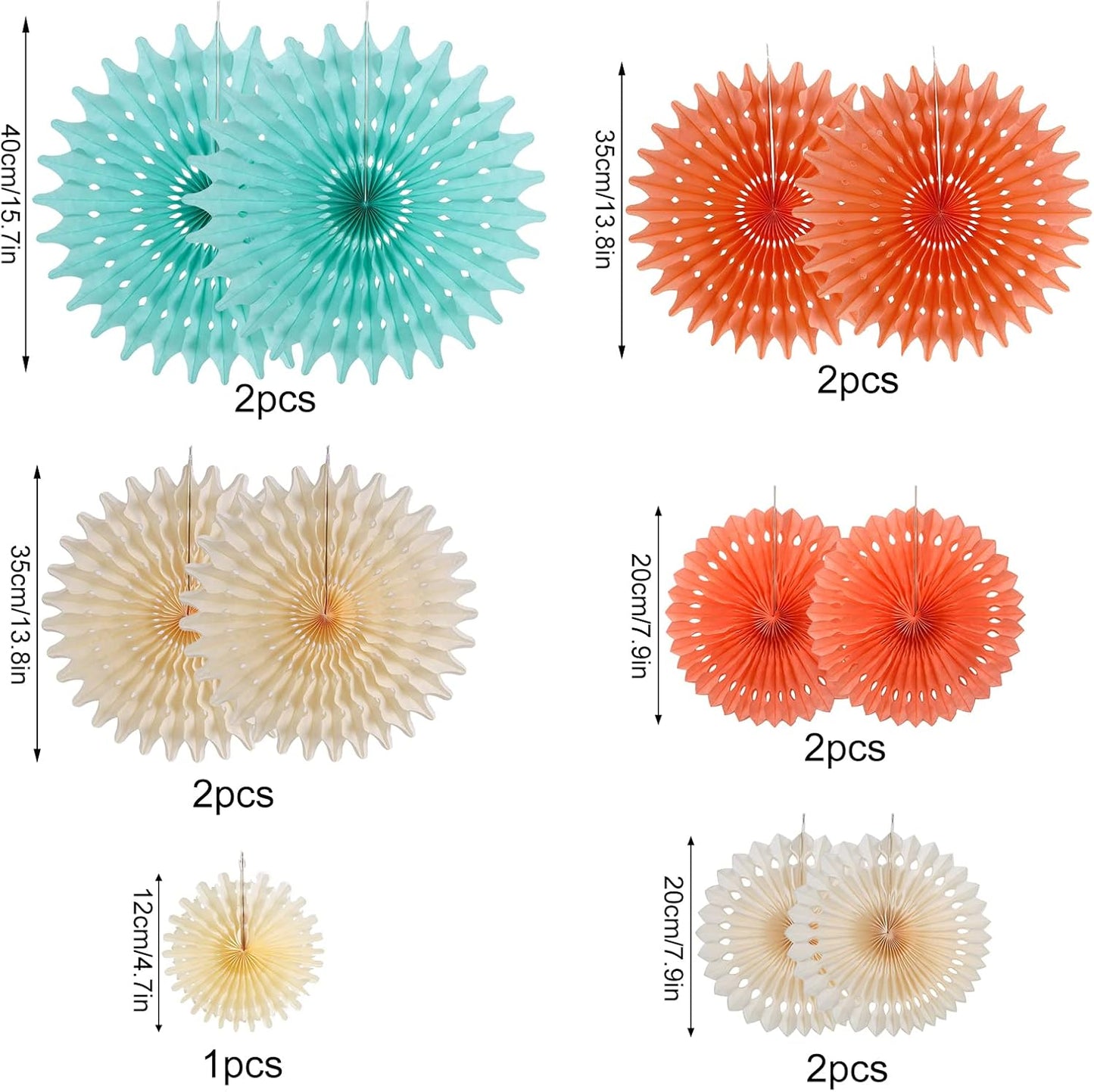 SUNBEAUTY Pack of 11 Hanging Honeycomb Paper Fans Party Decoration Paper Decoration for Birthday Wedding Graduation Events Accessories Mint Peach Cream