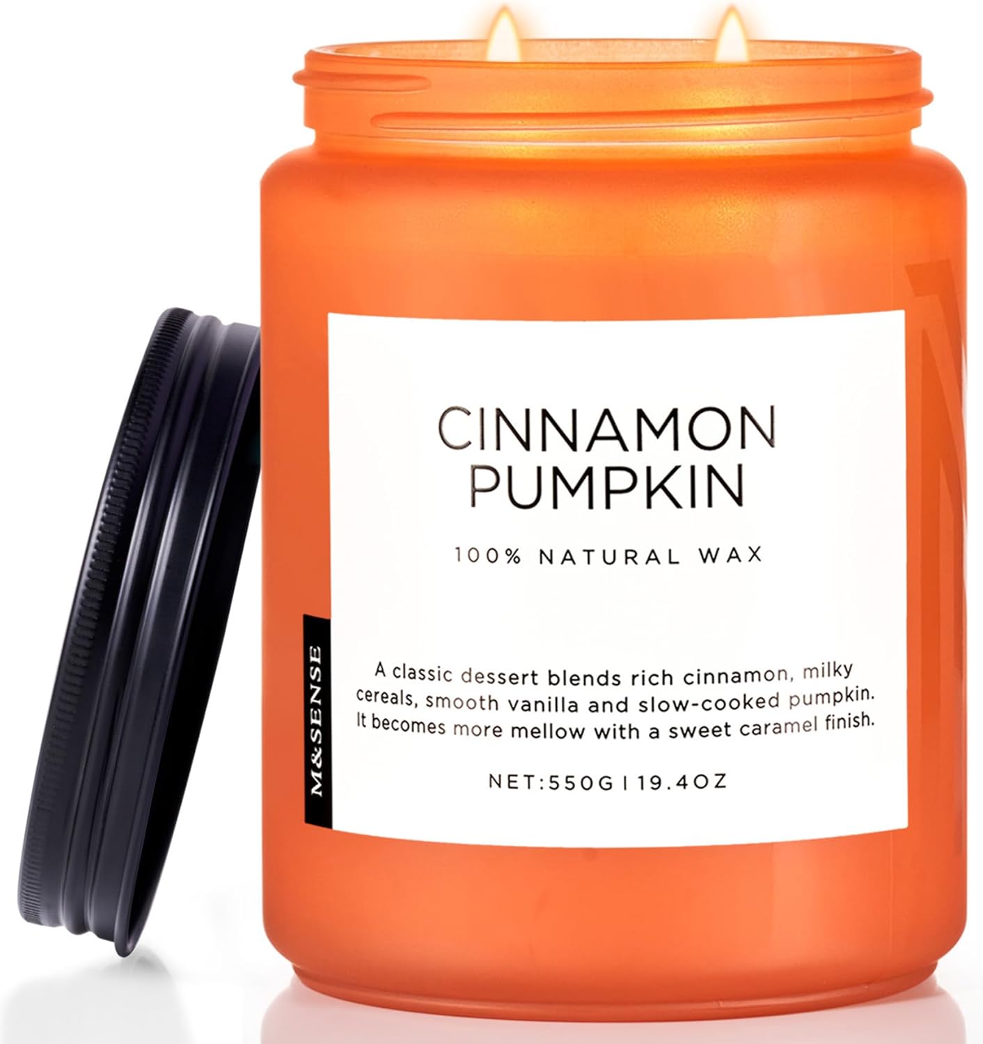 M&SENSE Cinnamon Pumpkin Fall Scented Candles, 19.4oz Soy Natural Candles 110 Hours Long Lasting Slow Burning Halloween Autumn Candle Gifts for Home Decor