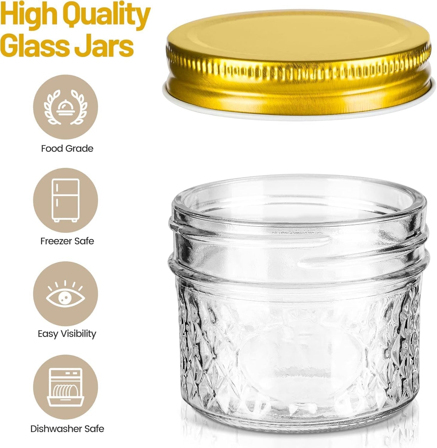 asika Mini Mason Jars, 4 oz Mason Jars With Lids,12 PACK Small Glass Jars Ideal for Food Storage, Jam, Spice,Candle,Honey,Wedding Favors