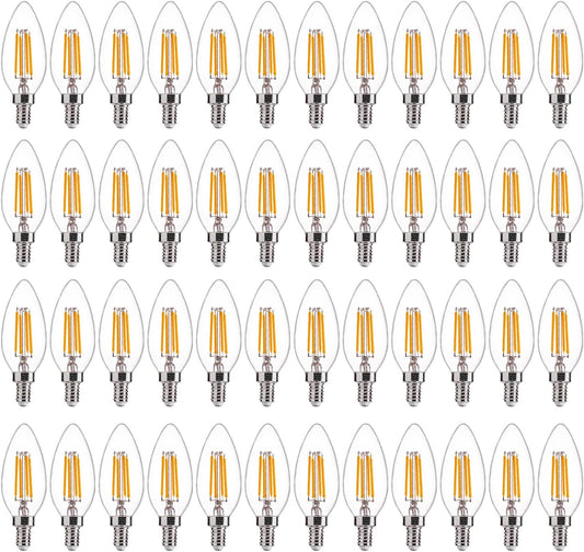 FLSNT 48 Pack LED Candelabra Bulbs 60W Equivalent, B11 Dimmable LED Chandelier Light Bulbs, E12 Base, 2700K Soft White UL,CA65 Listed.