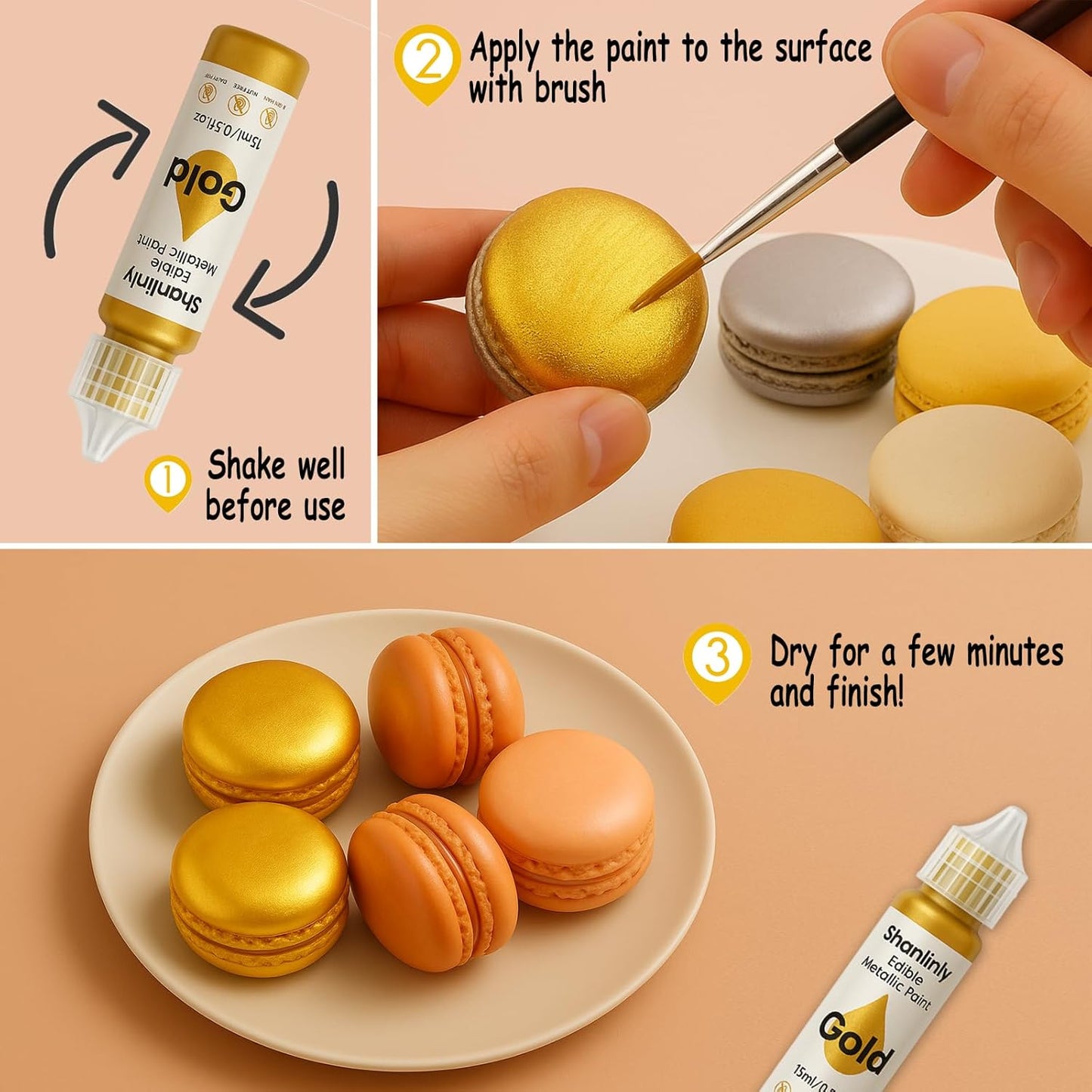 Pink Metallic Edible Paint for Baking – Food Grade Pink Edible Dust Drink Glitter for Shimmer Cake Decorating, Cookies, Cupcakes, Cocktails – 15ml Perfect for Holidays, Wedding, Birthday Decorating