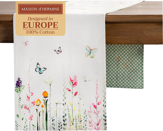 Maison d' Hermine Table Runner 100% Cotton Double Layer Table Runners 72 inches Long Decorative for Home Kitchen Dining Party Wedding Bridal Shower Spring Summer (Botanical Fresh, 14.50" x 72")