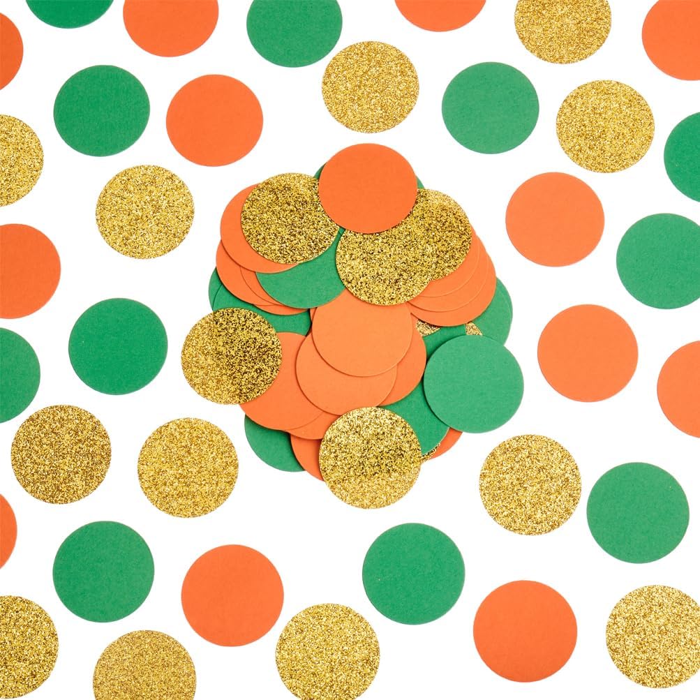 Gold Orange and Green Confetti Table Decoration for Baby Shower Jungle Tropical Summer Birthday Graduation Party, 1.2 inch in Diameter, 200 Counts