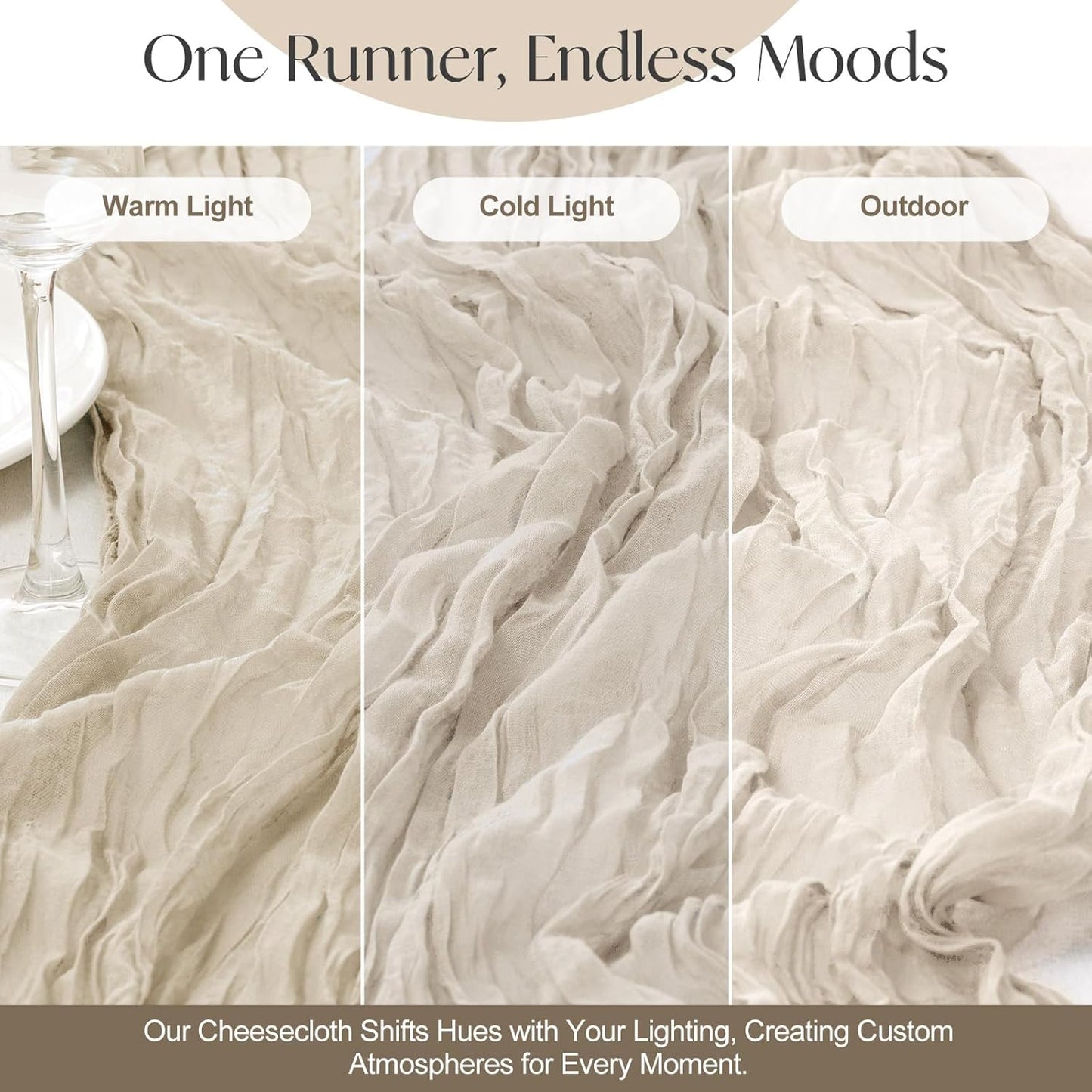 2 Pcs Begie Cheesecloth Table Runner - 120 inch 10FT Boho Rustic Gauze Cheese Cloth Table Runner Decor for Spring Summer Party Wedding Birthday Baby Bridal Shower Home